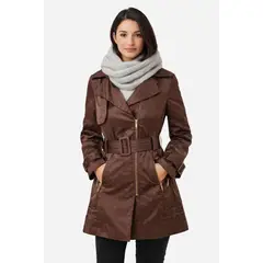 MAGENTA WOMAN - Trench Mujer Cinturón Café