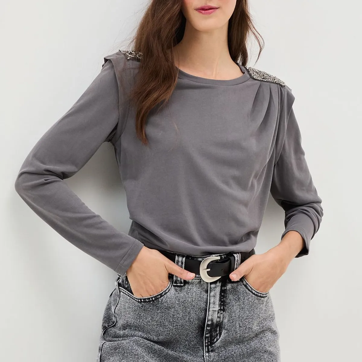 IO - Polera Lisa Mujer Gris Io