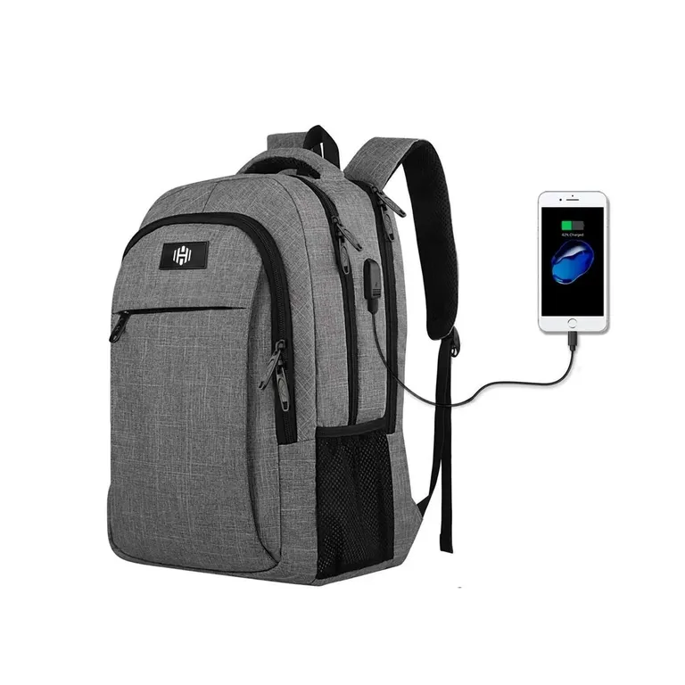 Mochila De Viaje Notebook 25 L Impermeable Antirrobo +Usb Color Gris