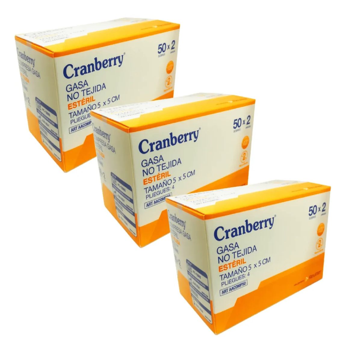 CRANBERRY - Cajas Gasa No Tejida Estéril 5x5 Cranberry 150 Sobres