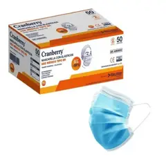 CRANBERRY - Mascarilla 3 Pliegues Celeste Caja 50 Unid