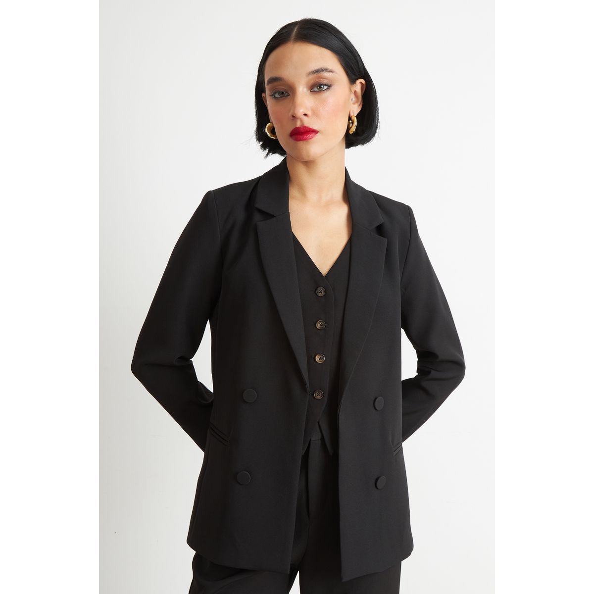 NICOPOLY - Blazer Básico de Tope Negro Nicopoly
