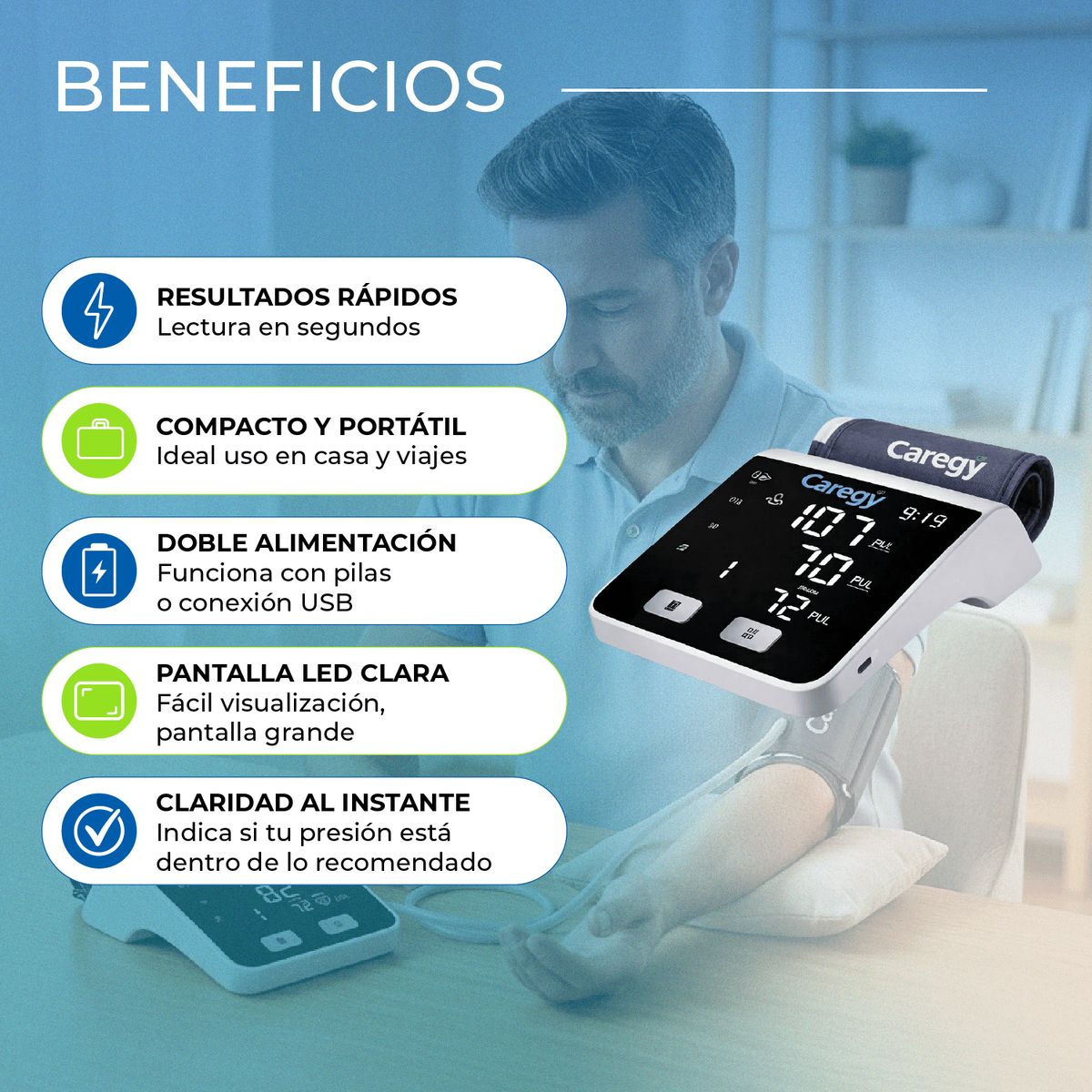 GENERICO - Toma Presión Tensiómetro De Brazo CAREGY Pantalla Grande