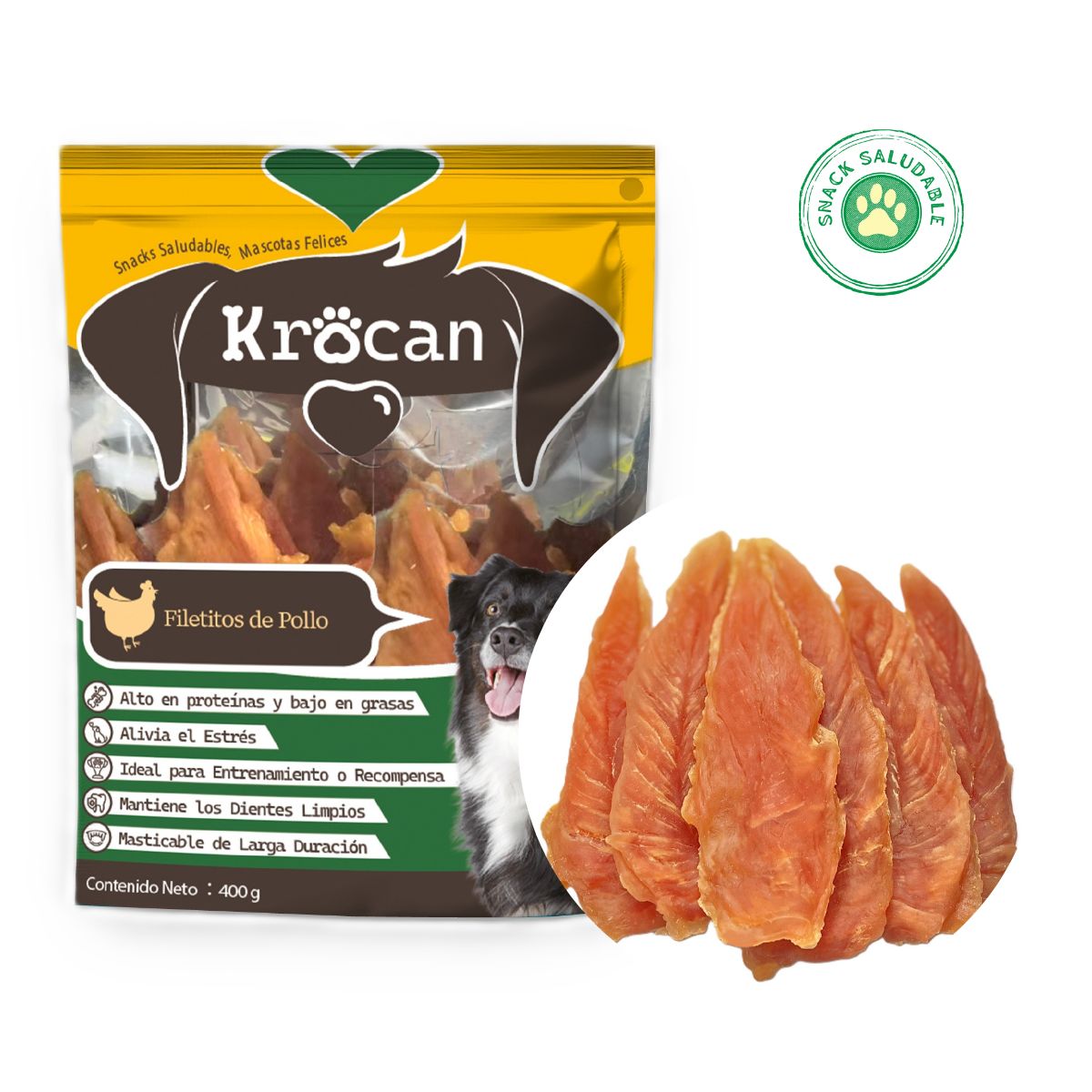 KROCAN - Snack Natural para Perros Pollo Deshidratado Filetitos alto en Proteinas 400 gr Krocan