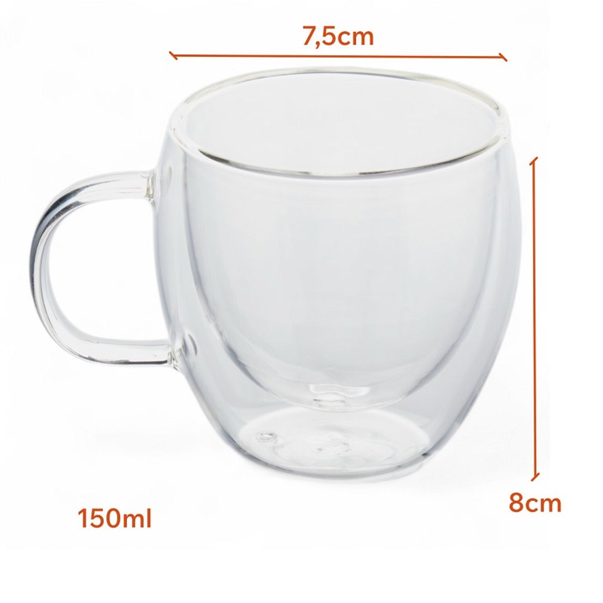 GENERICO - TAZA DE VIDRIO  TRANSPARENTE DOBLE PARED  150 ML