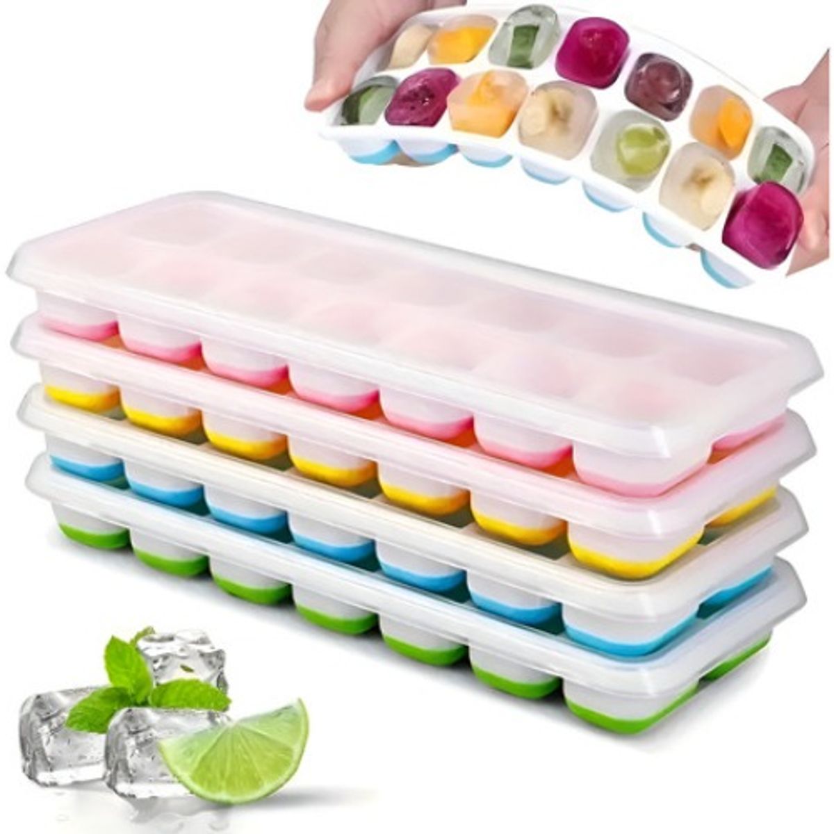 GENERICO - 3 Molde De Hielo Cubeta De Hielo De Silicona Con Tapa Hielo Multicolor