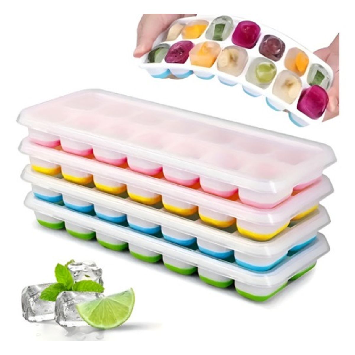 GENERICO - 3 Molde De Hielo Cubeta De Hielo De Silicona Con Tapa Hielo Multicolor