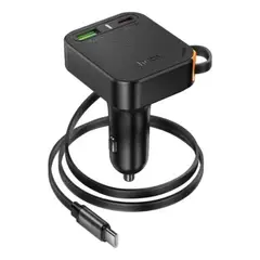 HOCO - Cargador De Auto Usb + Usb C Con Cable Retráctil Pd 65w