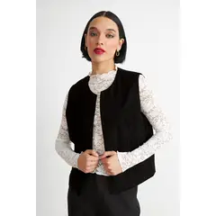 NICOPOLY - Vest Tipo Gamuza Bordado Negro
