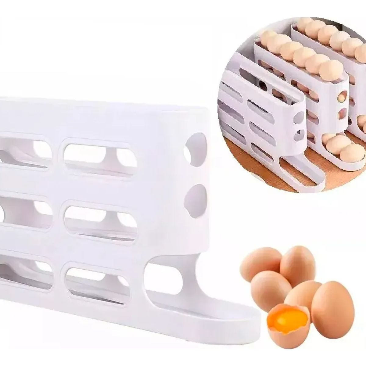 GENERICO - Caja De Almacenamiento Huevos Deslizante Para Refrigerador Color Blanco
