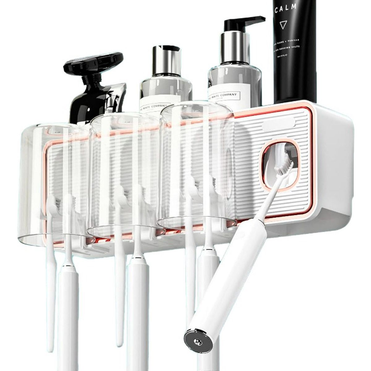 GENERICO - Dispensador Automático Pasta Dientes y Portacepillo 6 Cepillos Blanco Pared