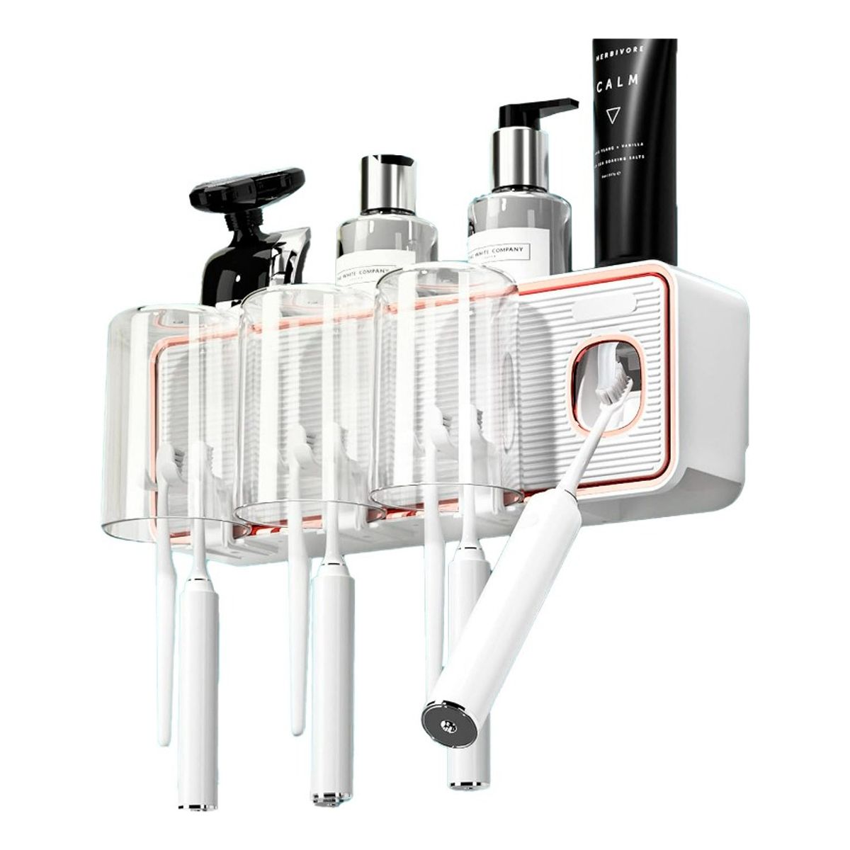 GENERICO - Dispensador Automático Pasta Dientes y Portacepillo 6 Cepillos Blanco Pared