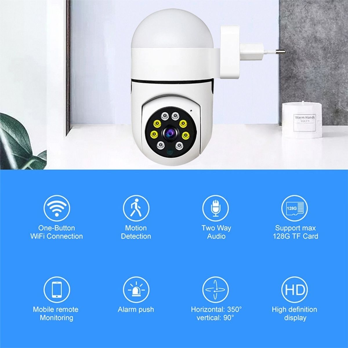 GENERICO - Cámara Wifi Ip Movimiento Alarma Exterior Anti Agua Full Hd Color Blanco - 221046