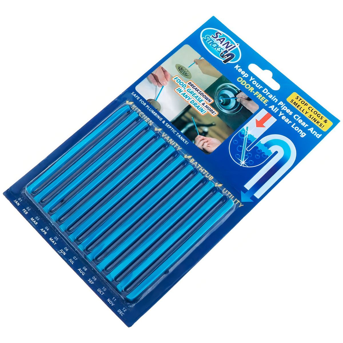 GENERICO - Sani Stick 12 Barras Limpia Cañerías Antibacterianas Malos Olores