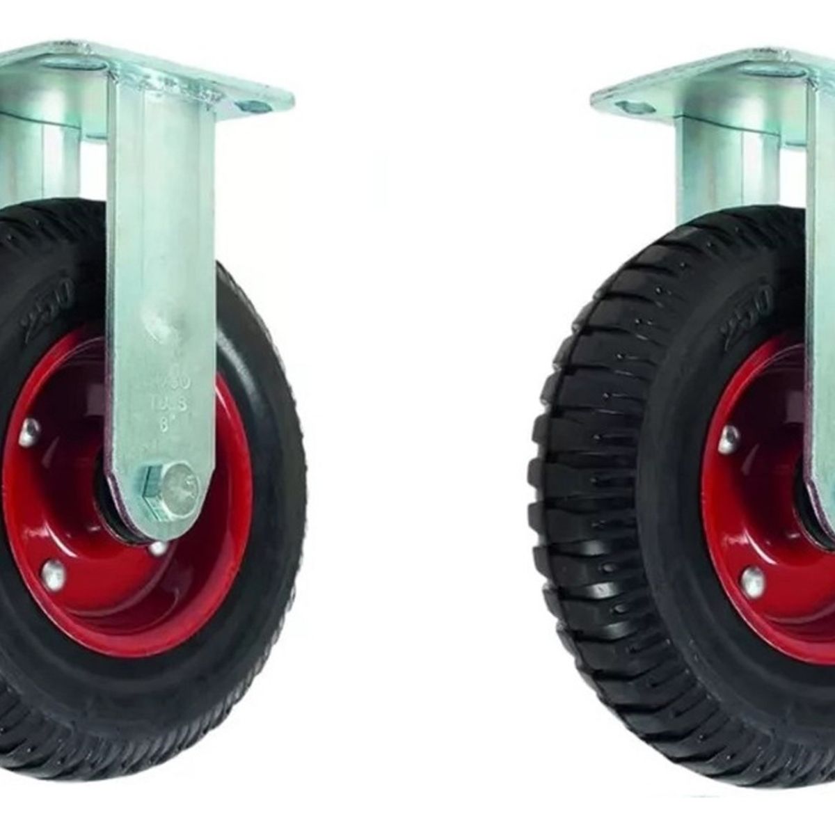 GENERICO - Set 2 Ruedas Carro Macizas Industrial Base 8 Pulgadas Recto Ruedas Rojo - 329012