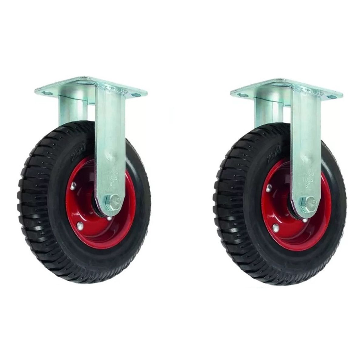 GENERICO - Set 2 Ruedas Carro Macizas Industrial Base 8 Pulgadas Recto Ruedas Rojo - 329012
