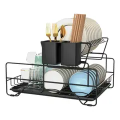 GENERICO - Secaplatos 2 Niveles Con Bandeja Removible Negro Santu Home & Deco