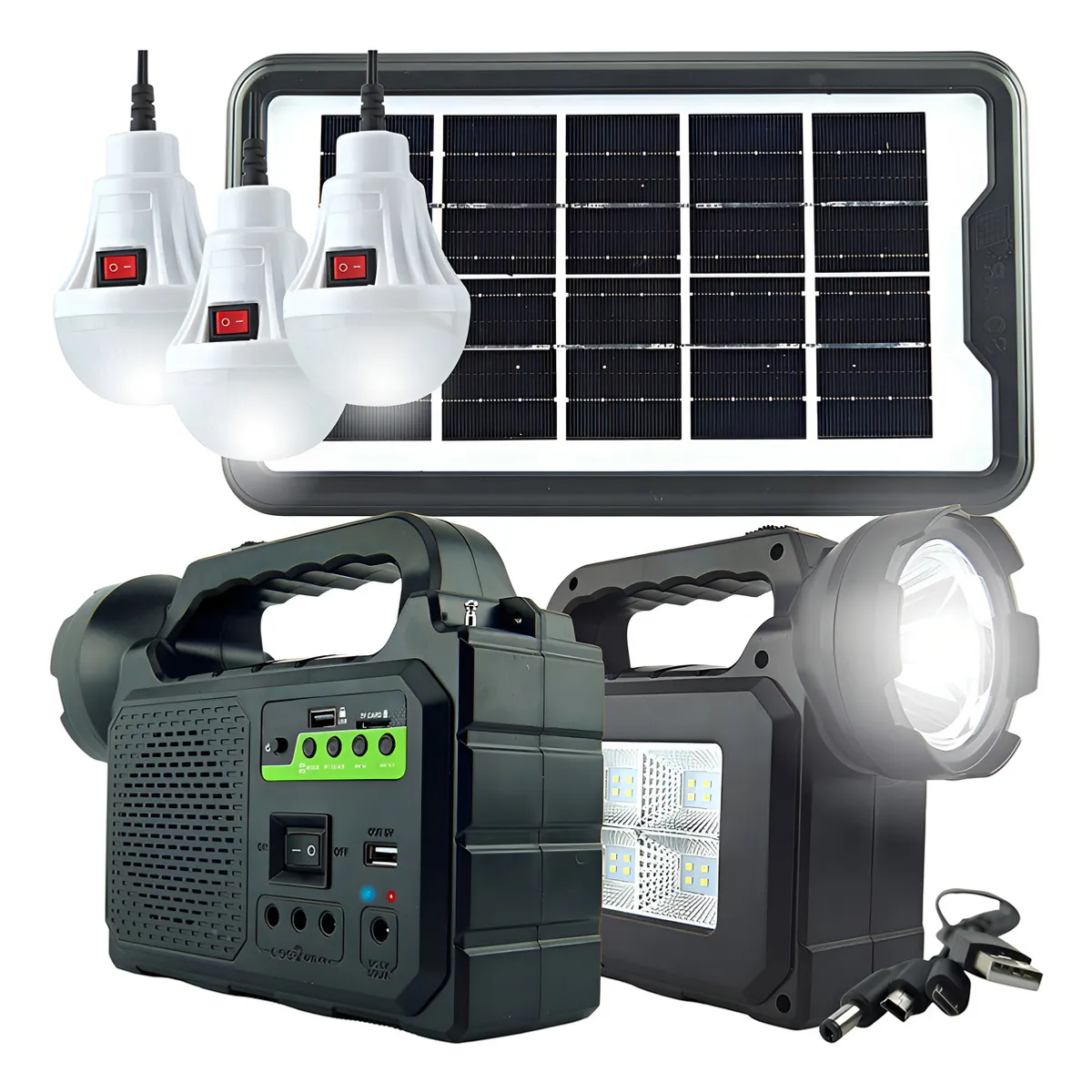 GENERICO - Kit Solar Camping Ampolletas Led Fm Radio Bluetooth 5000 Mah Color Negro - 220119