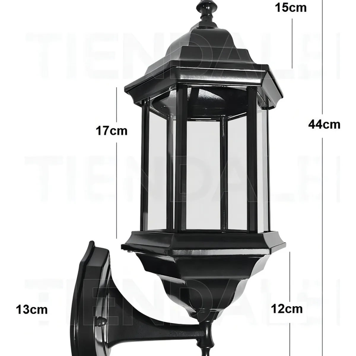 GENERICO - Farol Exterior Aplique Pared TIENDALED Diseño Colonial Metal Negro E27 Vidrio