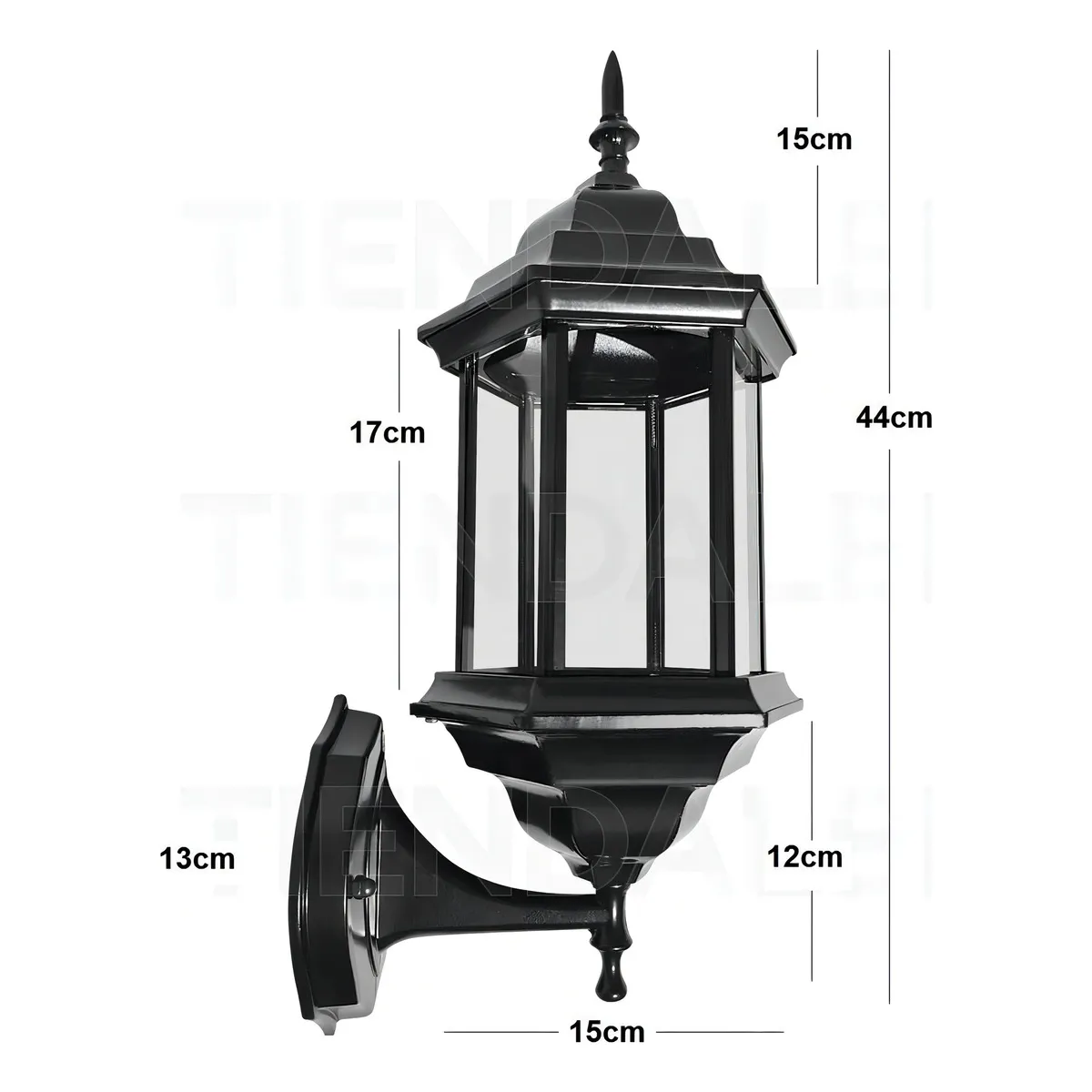 GENERICO - Farol Exterior Aplique Pared TIENDALED Diseño Colonial Metal Negro E27 Vidrio