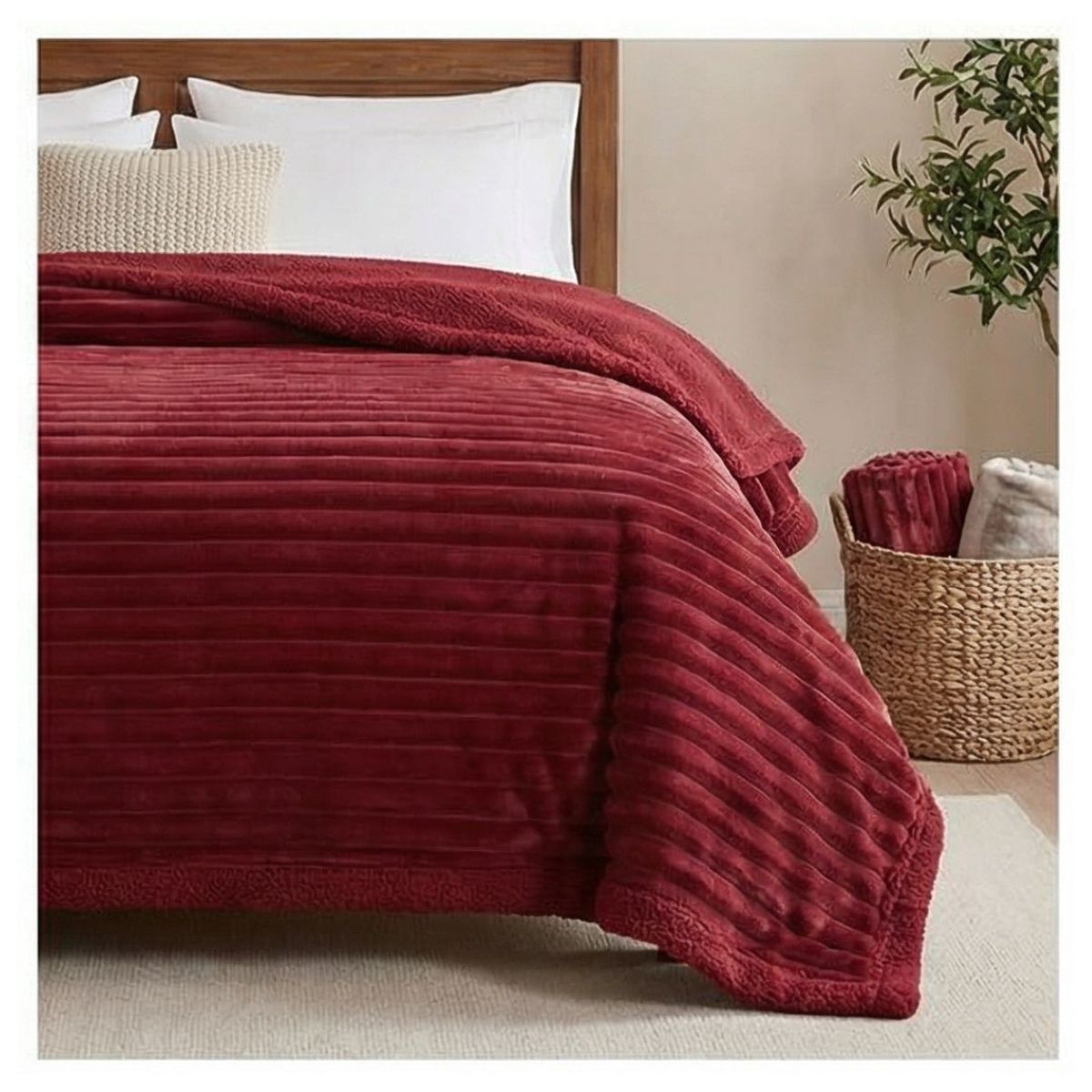 GENERICO - Frazada Sherpa Rayas 2 Plazas 200x230 cm - Burdeo