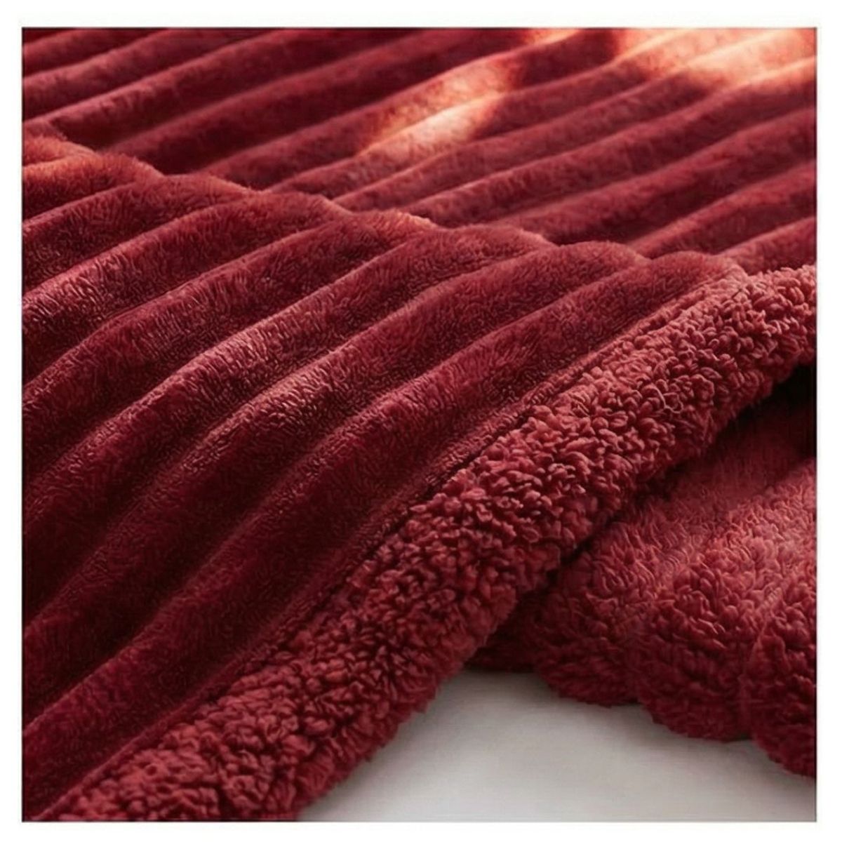 GENERICO - Frazada Sherpa Rayas 2 Plazas 200x230 cm - Burdeo