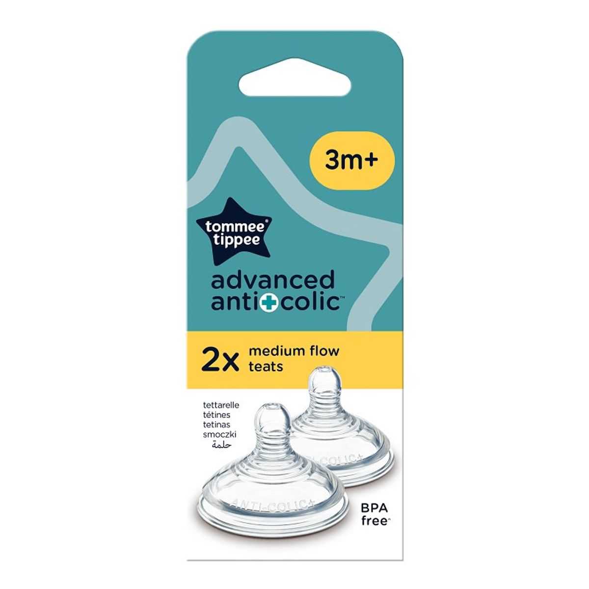 TOMMEE TIPPEE - REPUESTO TETINA DE SILICONA ADVANCE ANTICOLIC 2 UNIDADES FLUJO MEDIO 3 MESES+