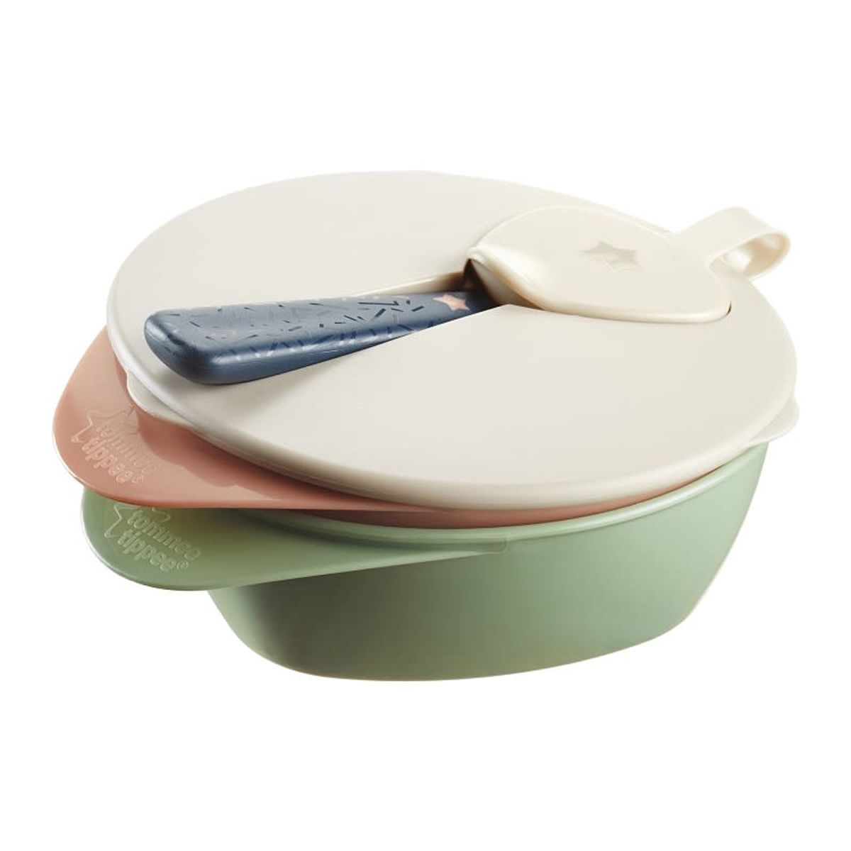 TOMMEE TIPPEE - SET 2 BOWL POCILLOS MAS CUCHARA Y TAPA PARA BEBÉ EASYSCOOP 6 MESES+
