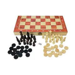 GENERICO - Juego de Estrategia 3 en 1 Ajedrez Damas Backgammon Madera Plegable