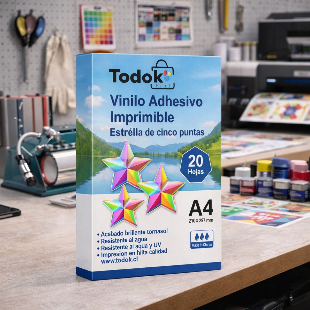 TODOK - Vinilo Adhesivo Imprimible Estrella De Cinco Puntas A4 20h