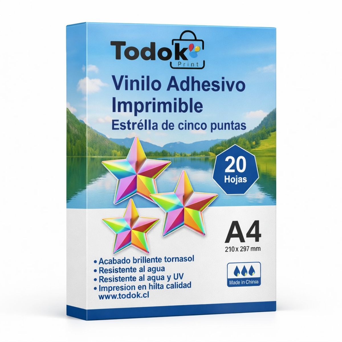 TODOK - Vinilo Adhesivo Imprimible Estrella De Cinco Puntas A4 20h