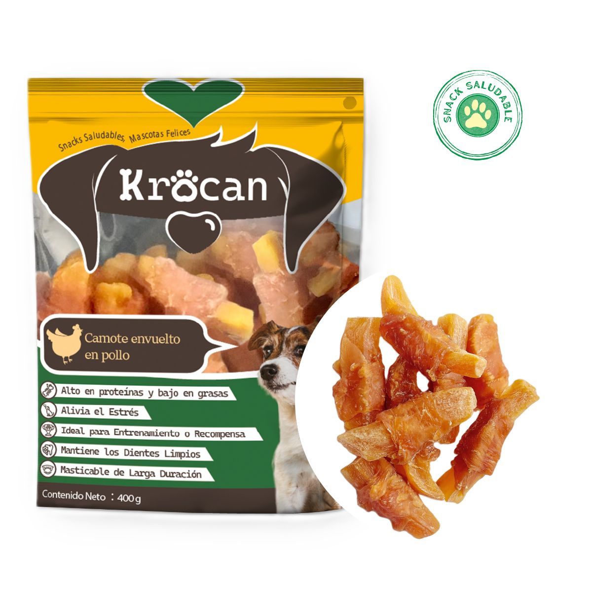 GENERICO - Snack Natural para Perros Camote Envuelto en Pollo 400 gr Krocan