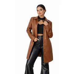 AGW - Chaqueta Ecocuero manga ancha mujer