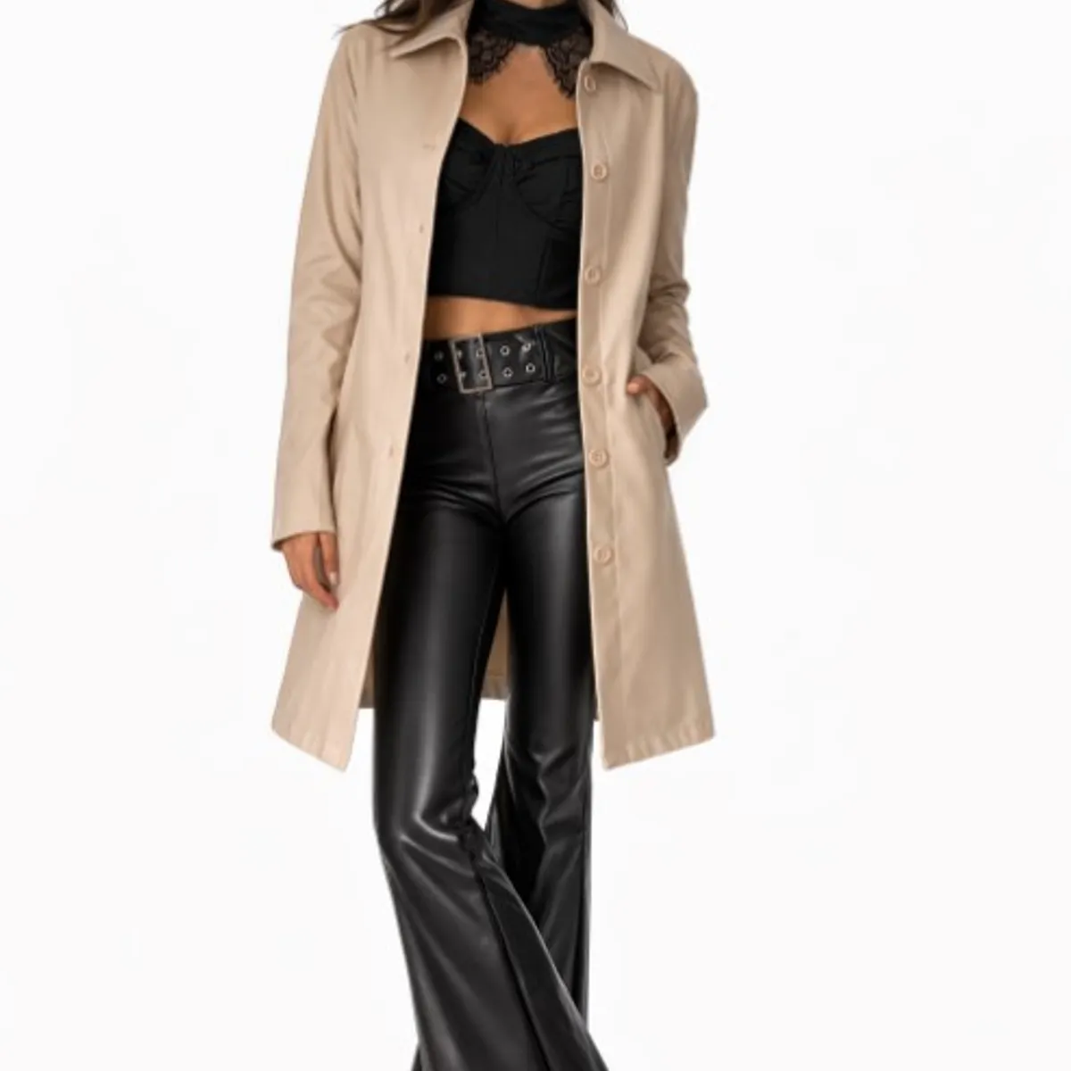 AGW - Chaqueta Ecocuero manga ancha mujer