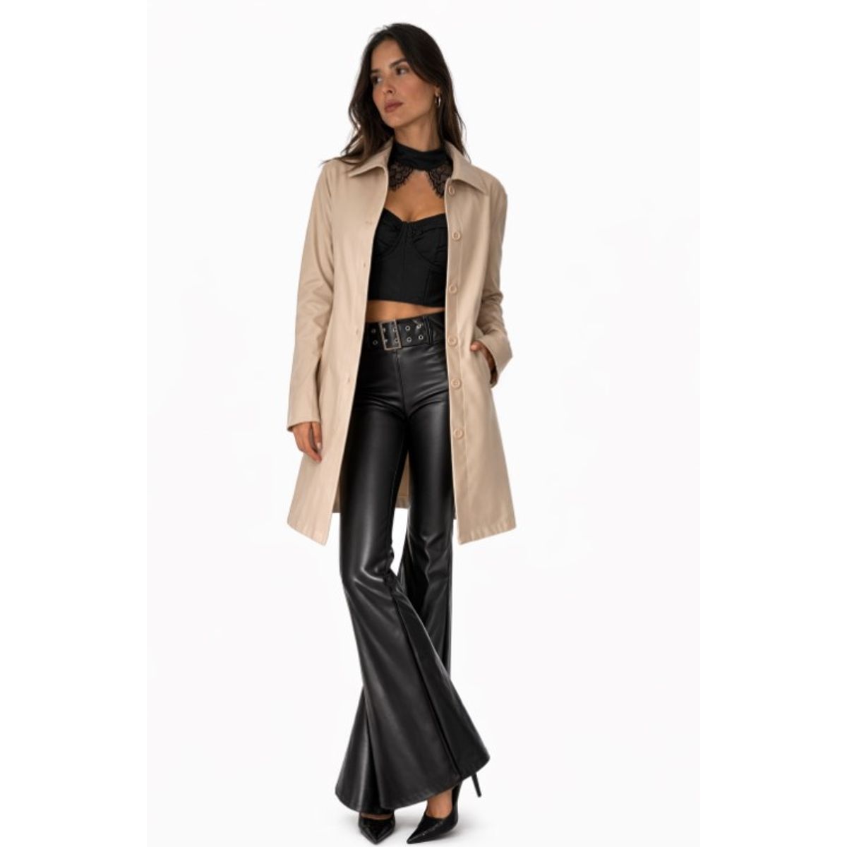 AGW - Chaqueta Ecocuero manga ancha mujer