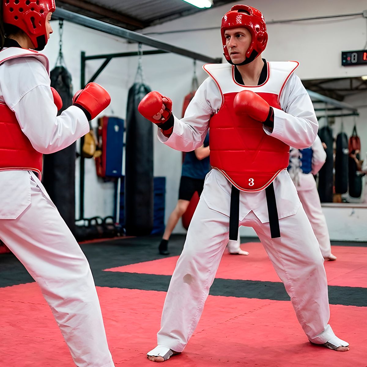 GENERICO - Pechera Protector Corporal Reversible Taekwondo Boxeo Karate Rojo Talla S