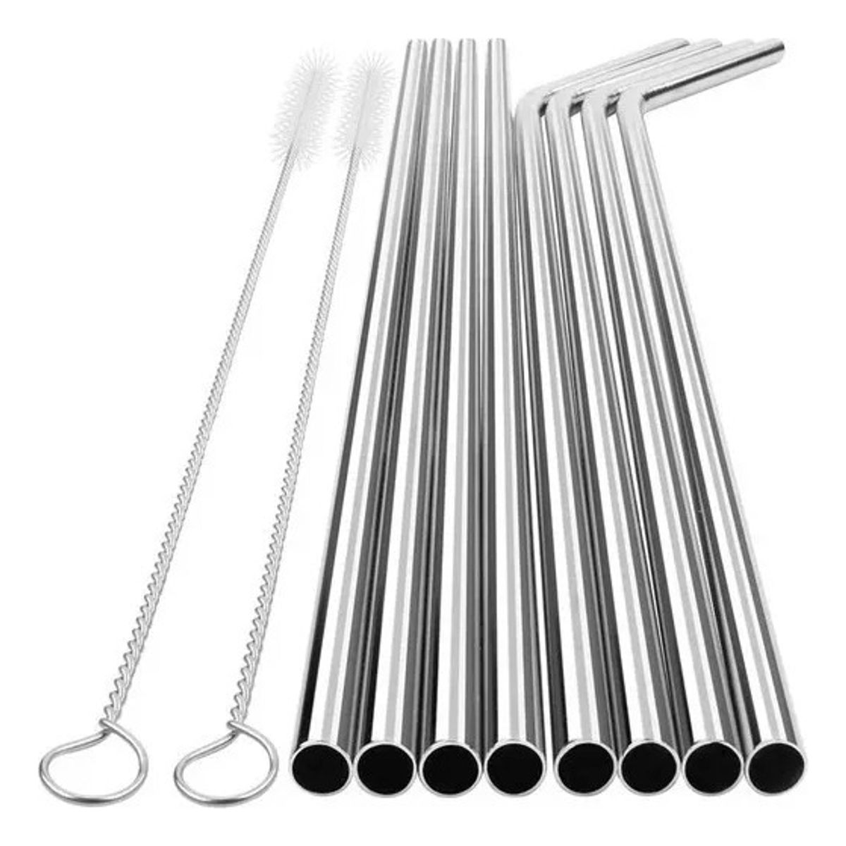 GENERICO - Set Bombillas Acero Mohits 8 Unidades Con 2 Cepillos 21.5cm Libre BPA