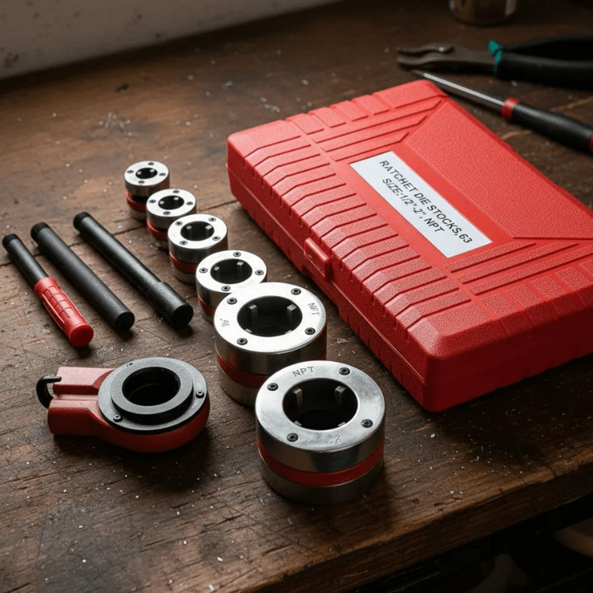 GENERICO - Juego Terrajas De 1 /2 '' A  2 '' Rosca Npt Con Maletín (wt1055) Rojo
