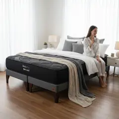 BLOCCARE - Cama Super King Box 13cm - L200cm + Colchon Black Prime - Modelo Uno /Con Pata 24 cm (Gris)