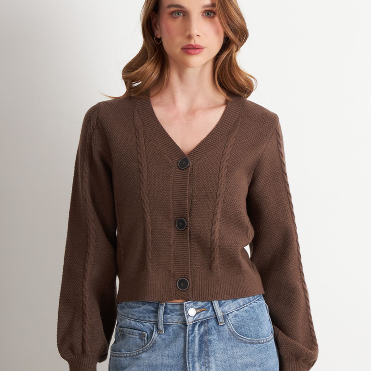 NICOPOLY - Cárdigan Diseño Trenzado Café Nicopoly