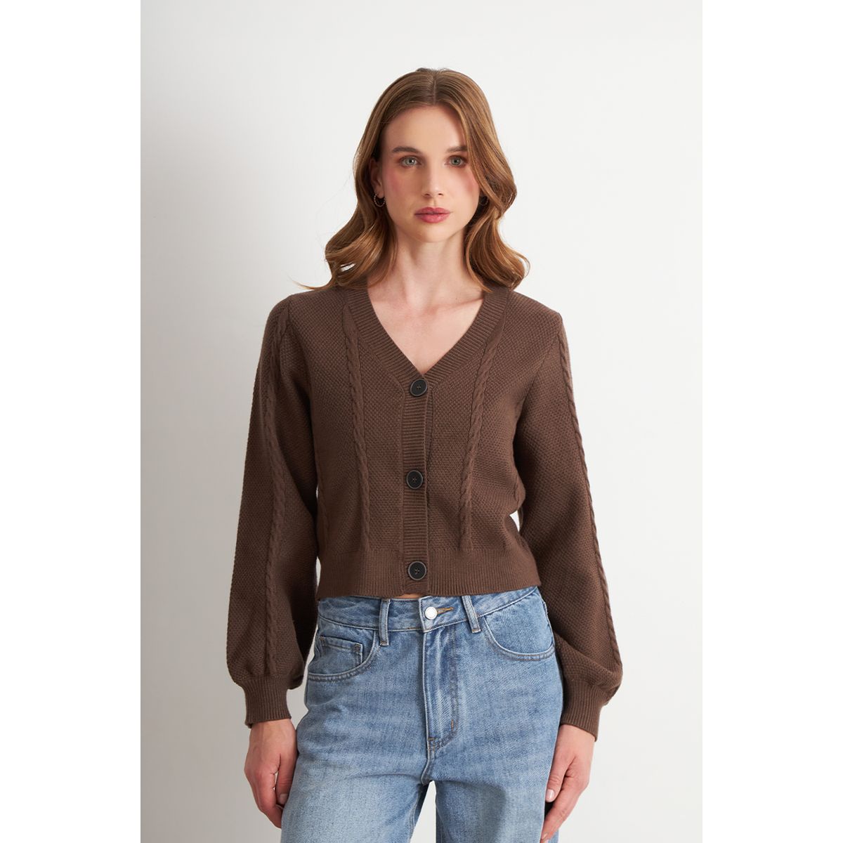 NICOPOLY - Cárdigan Diseño Trenzado Café Nicopoly