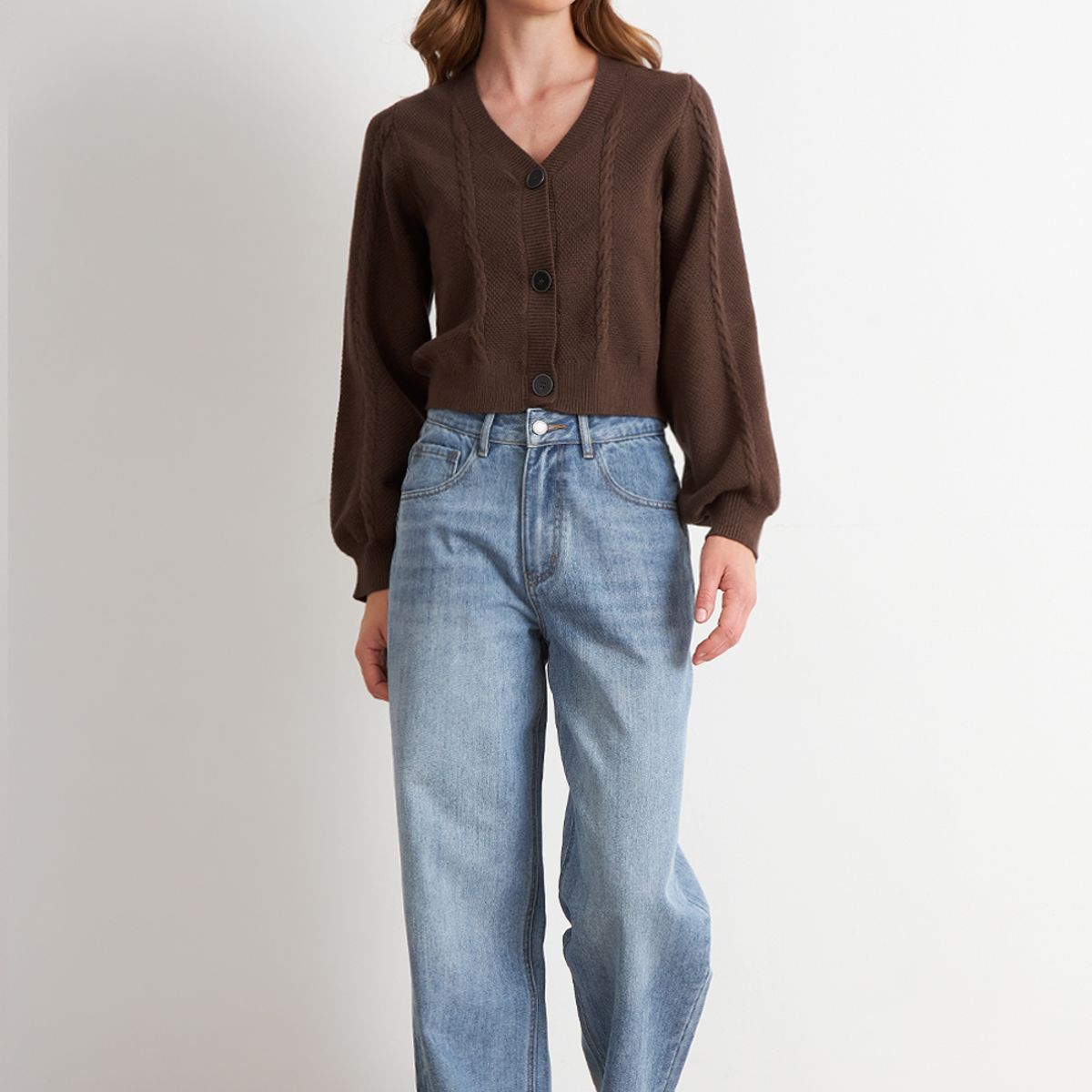 NICOPOLY - Cárdigan Diseño Trenzado Café Nicopoly