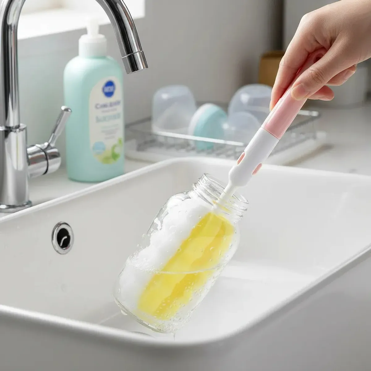 BLUE MOUNTAIN - Cepillo Esponja Limpiador De Biberon Retirable Rosa