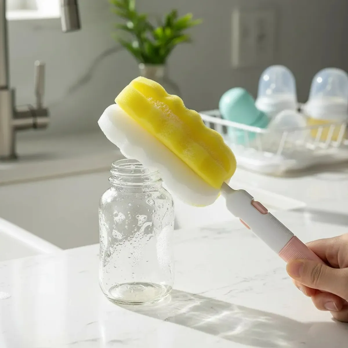 BLUE MOUNTAIN - Cepillo Esponja Limpiador De Biberon Retirable Rosa