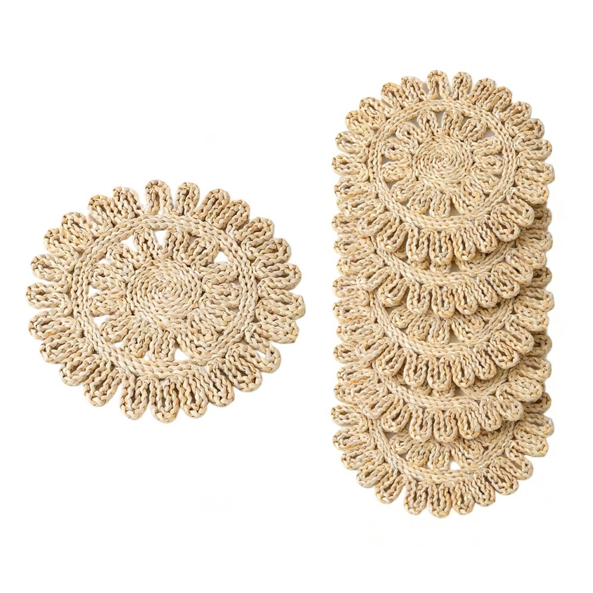 RIOVEO - Set 6 Individuales Mantel Fibra Natural Yute 35 Cm Pack 6 Beige Liso