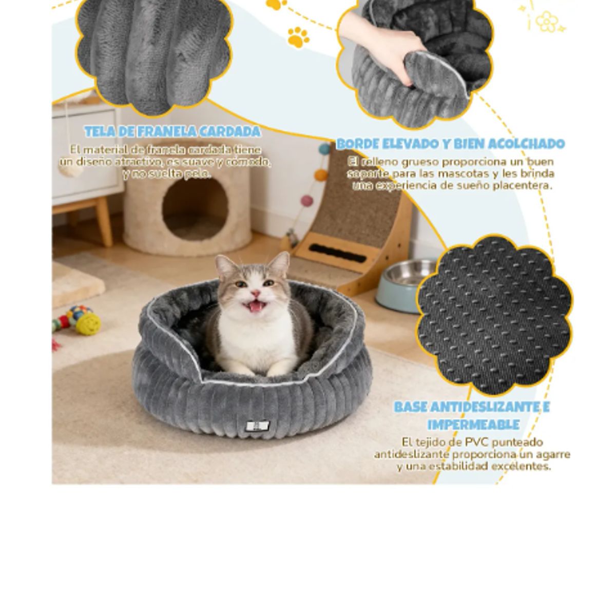 GENERICO - Cama Antiestrés Para Mascota Gatos Perros Lavable 50x50x20cm Con Cojín Reversible