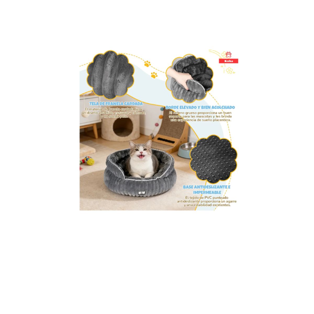 GENERICO - Cama Antiestrés Para Mascota Gatos Perros Lavable 50x50x20cm Con Cojín Reversible