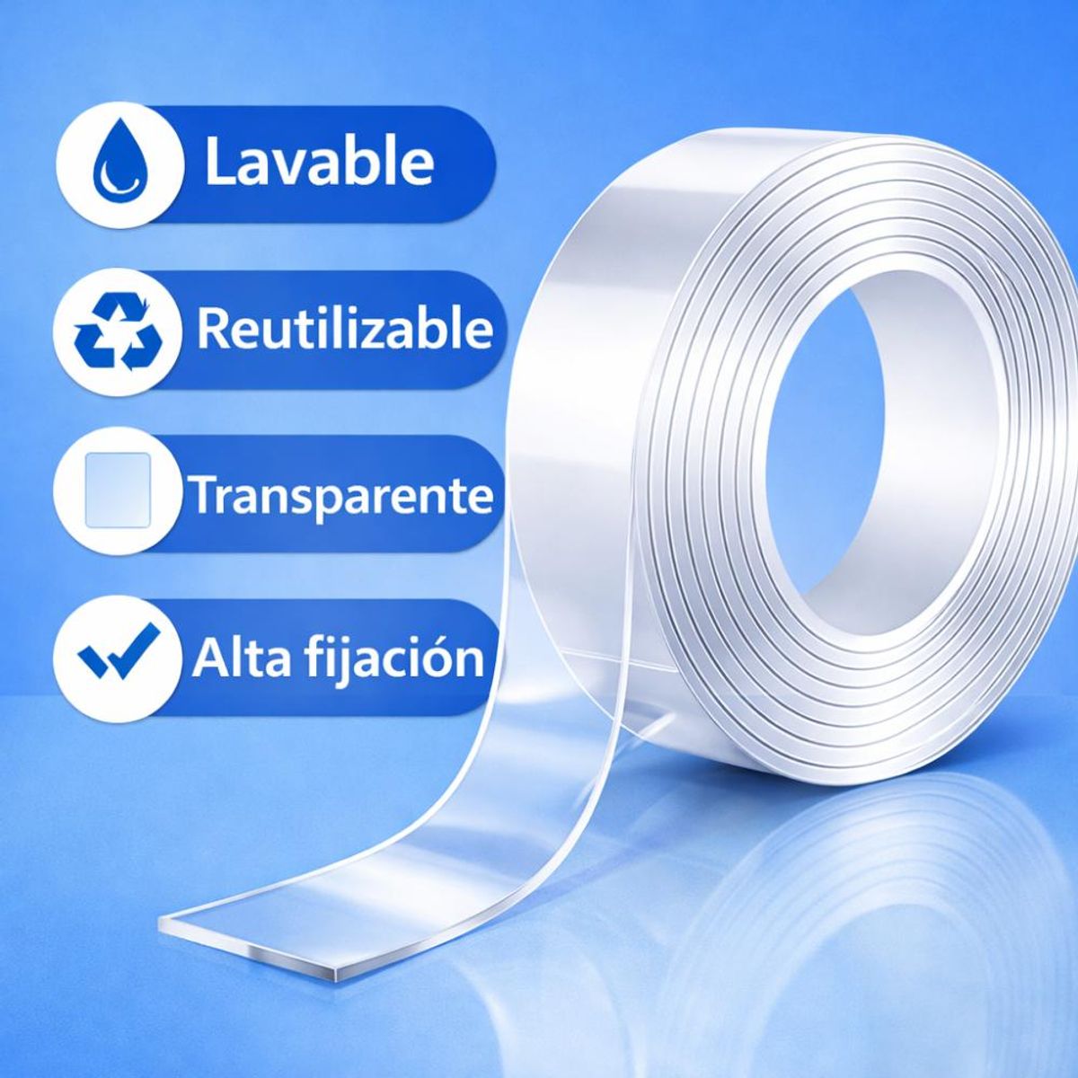GENERICO - Cinta Nano Adhesiva Doble Cara Lavable Reutilizable 5m