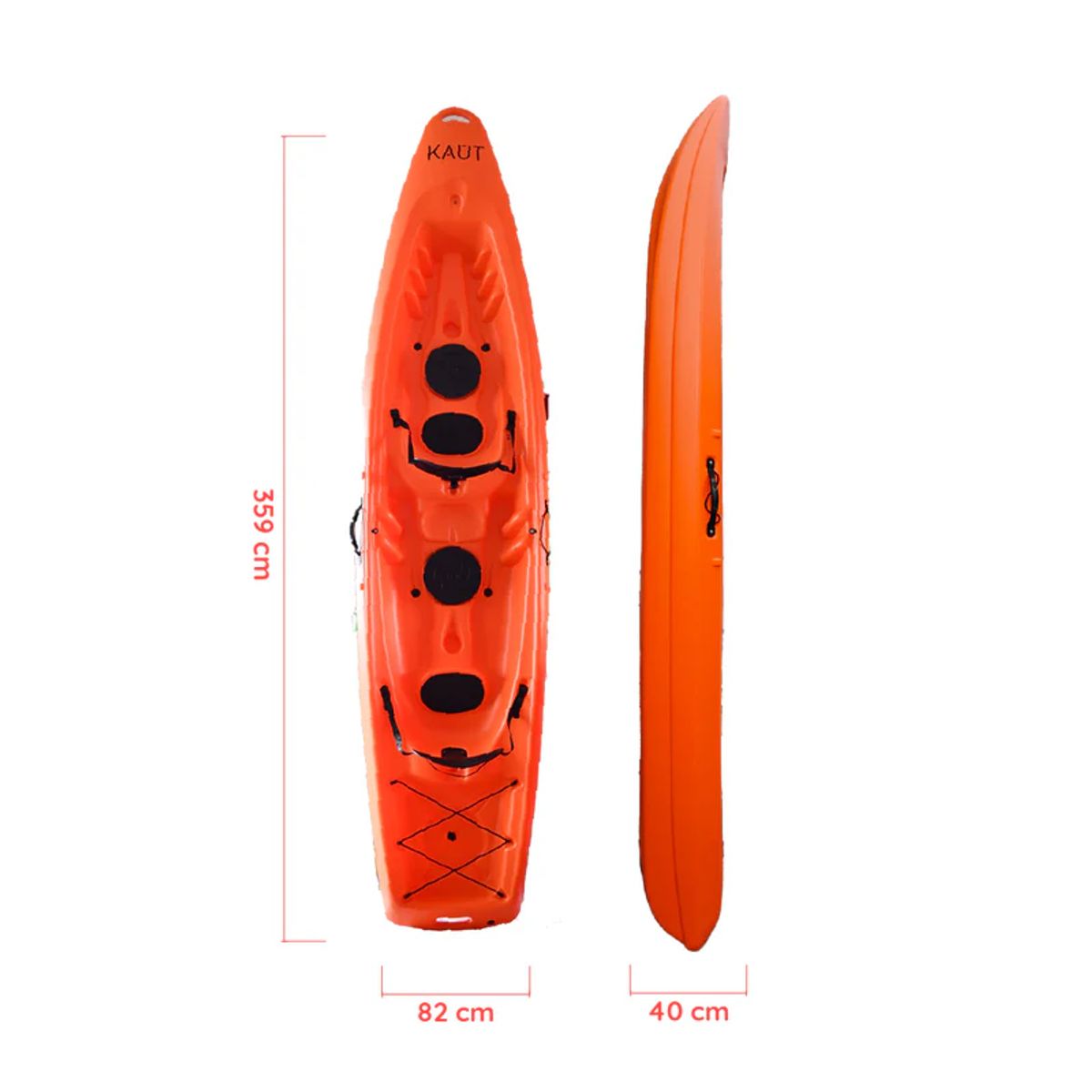 KAUT - Kayak Rigído Familiar 2 pp + Niño + 2 Remos y Asientos Naranja