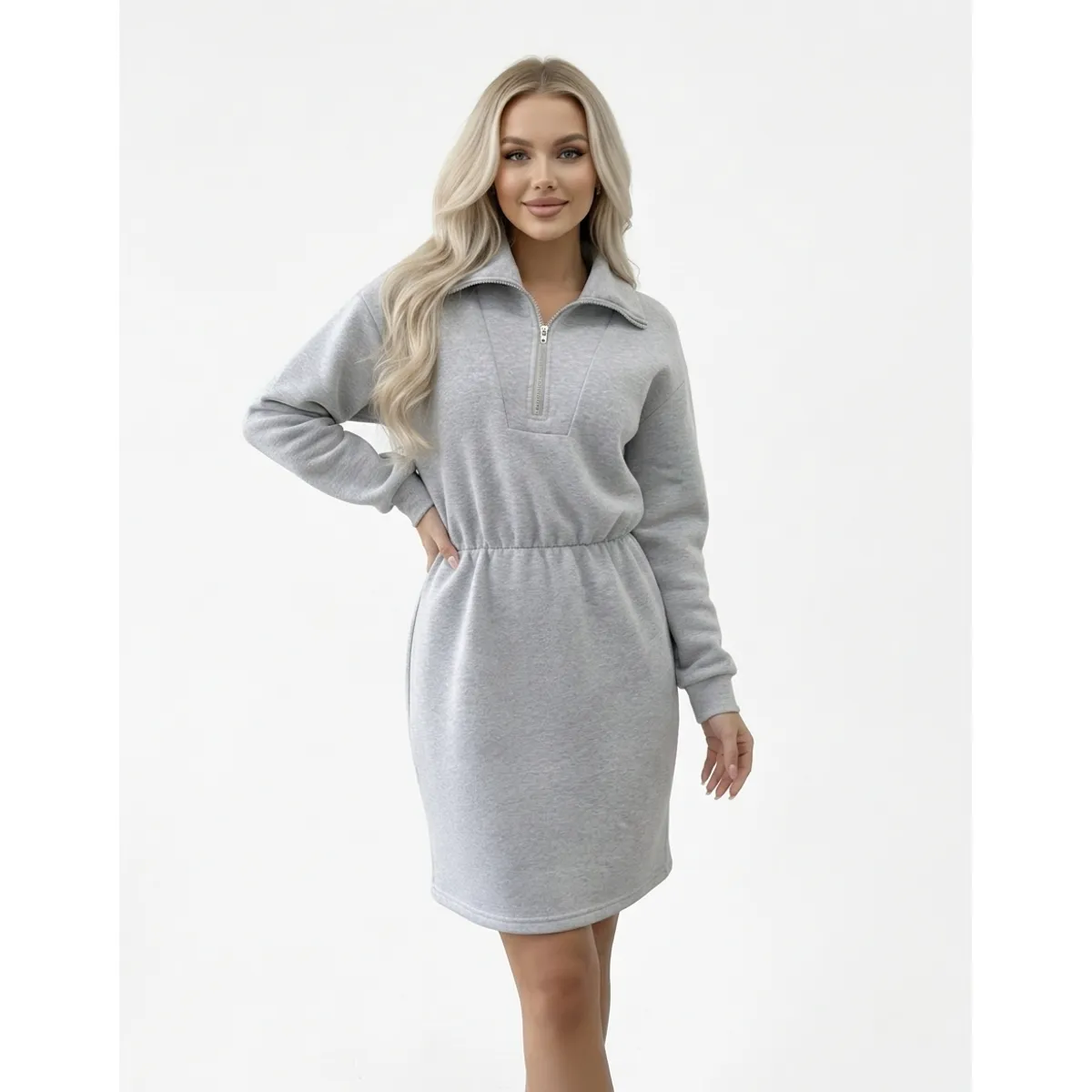 HAMI BOUTIQUE - Vestido de Invierno Gris con Cierre